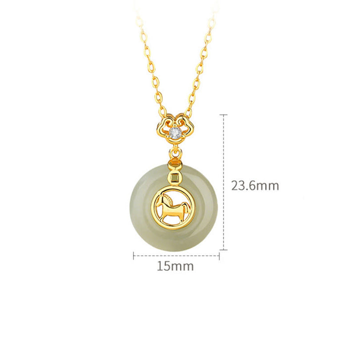 Buddha Stones 925 Sterling Silver Hetian Jade Year Of The Horse Peace Buckle Luck Necklace Pendant - image 6