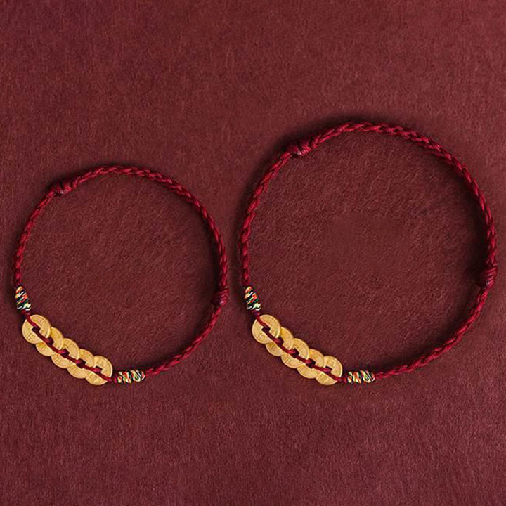 Buddha Stones Five Copper Coins Design Braided String Protection Bracelet Anklet - image 12