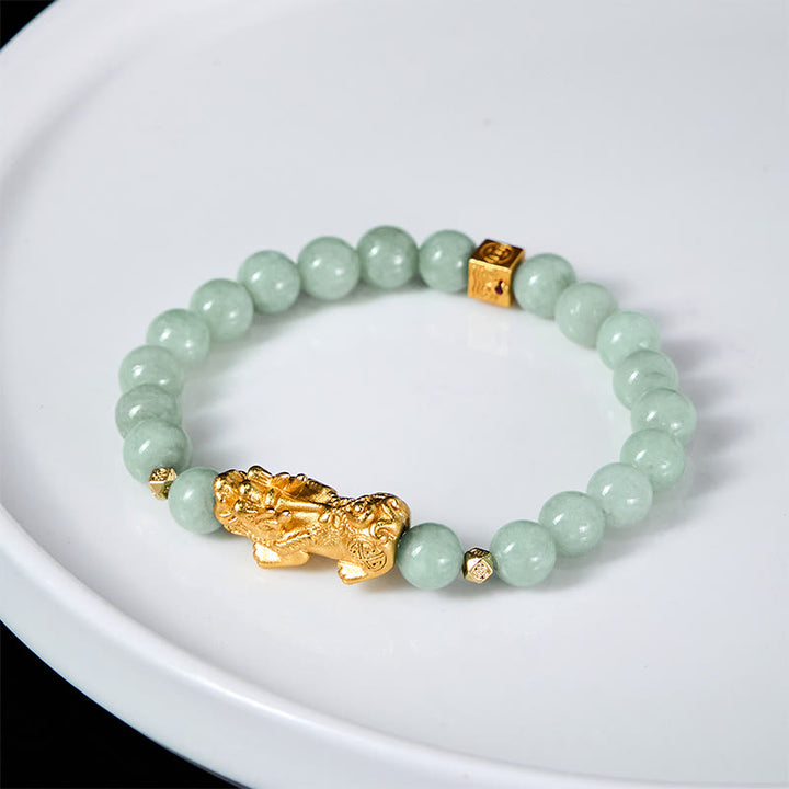 Buddha Stones Golden Pi Xiu Charm Jade Luck Prosperity Beaded Bracelet - image 4