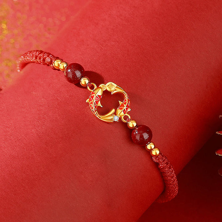 Buddha Stones 925 Sterling Silver Plated 18k Gold Koi Fish Cinnabar Red String Connection Bracelet - Golden Koi Fish Bracelet - image 4