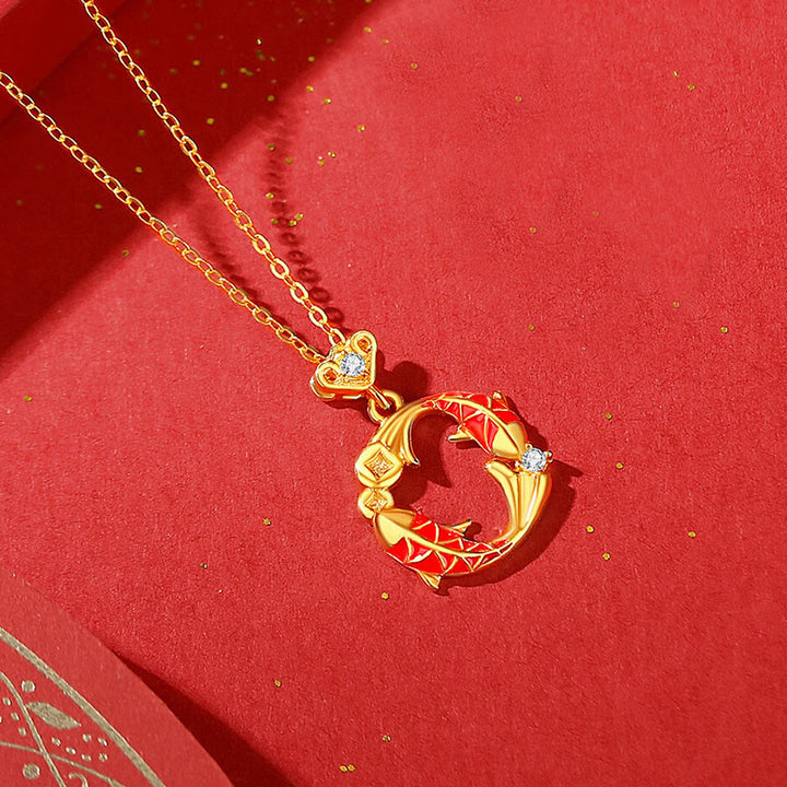 Buddha Stones 925 Sterling Silver Plated 18k Gold Koi Fish Cinnabar Red String Connection Bracelet - Golden Koi Fish Necklace - image 12