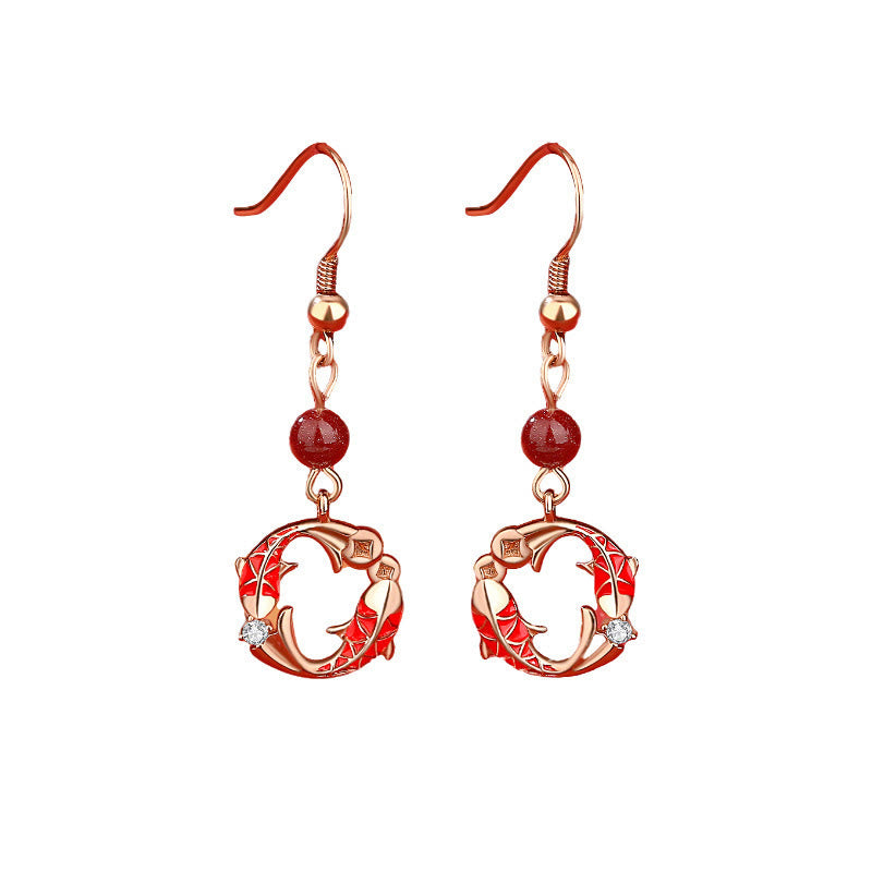 Buddha Stones 925 Sterling Silver Plated 18k Gold Koi Fish Symbol Design Protection Earrings - image 2