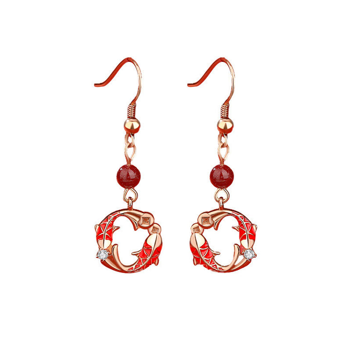 Buddha Stones 925 Sterling Silver Plated 18k Gold Koi Fish Symbol Design Protection Earrings - image 2