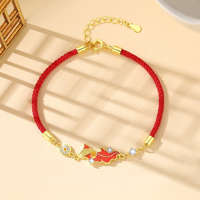 Buddha Stones 925 Sterling Silver Koi Fish Design Red String Blessing Bracelet - Koi Fish Bracelet - image 1