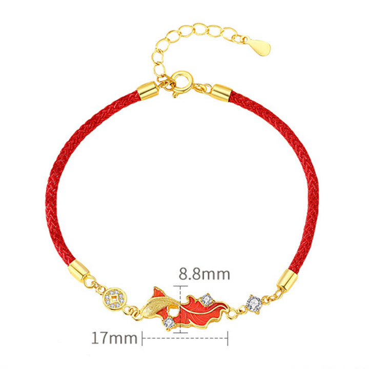 Buddha Stones 925 Sterling Silver Koi Fish Design Red String Blessing Bracelet - image 4