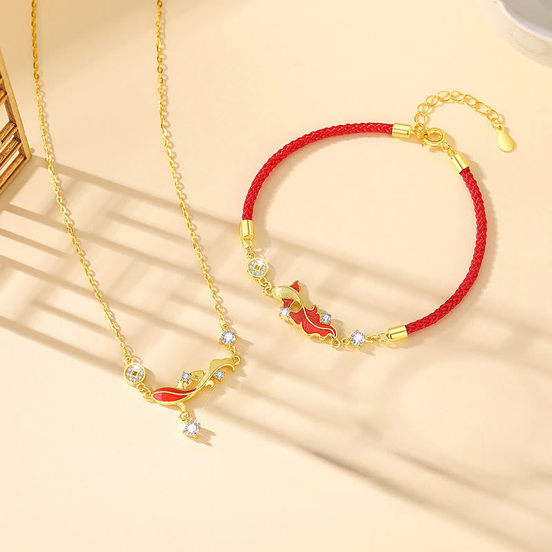 Buddha Stones 925 Sterling Silver Koi Fish Design Red String Blessing Bracelet - image 10