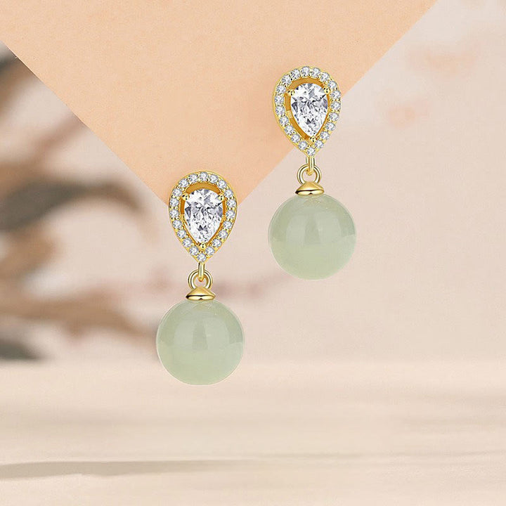 Buddha Stones 925 Sterling Silver Waterdrop Design Hetian Jade Bead Prosperity Earrings - image 0