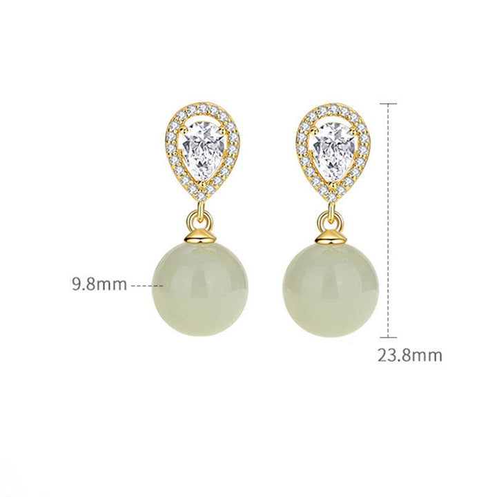 Buddha Stones 925 Sterling Silver Waterdrop Design Hetian Jade Bead Prosperity Earrings - image 4