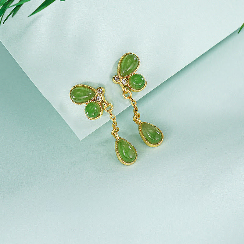 Buddha Stones 925 Sterling Silver Leaves Tassel Design Green Jasper Protection Necklace Pandant - image 17