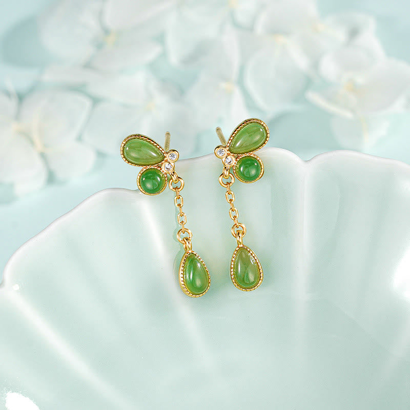 Buddha Stones 925 Sterling Silver Leaves Tassel Design Green Jasper Protection Necklace Pandant - 925 Sterling Silver Earrings - image 15