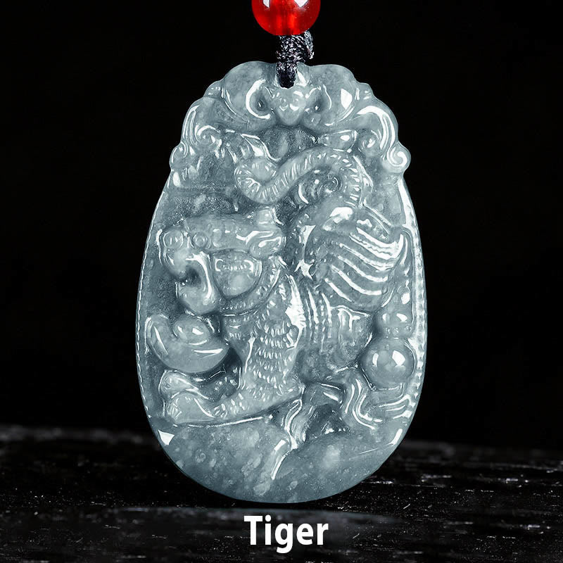 Buddha Stones Chinese Zodiac Jade Year of the Horse Luck Rope Necklace Pendant - Tiger - image 12