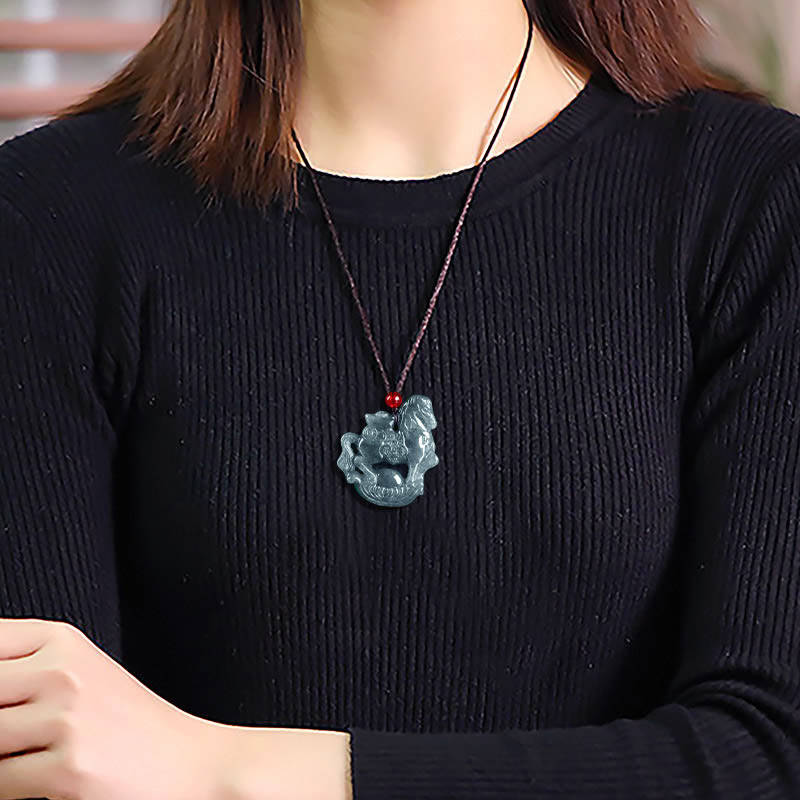 Buddha Stones Year of the Horse Jade Ingot Luck Prosperity Rope Necklace Pendant - image 10