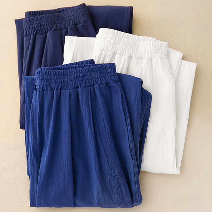 Buddha Stones Commute Solid Color Women's Harem Elastic Waist Cotton 7-8 Length Pants With Pockets - image 15