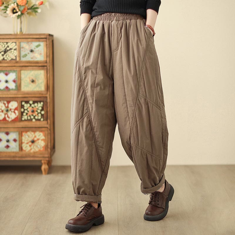Buddha Stones Winter Plain High Waist Cotton Women's Harem Thermal Elastic Waist Pants With Pockets - Peru - US8-10，UK/AU12-14，EU40-42 (2XL) - image 10