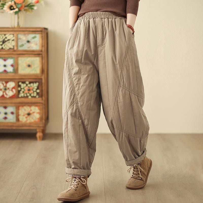 Buddha Stones Winter Plain High Waist Women's Harem Thermal Elastic Waist Pants With Pockets - BurlyWood - US8-10，UK/AU12-14，EU40-42 (2XL) - image 1