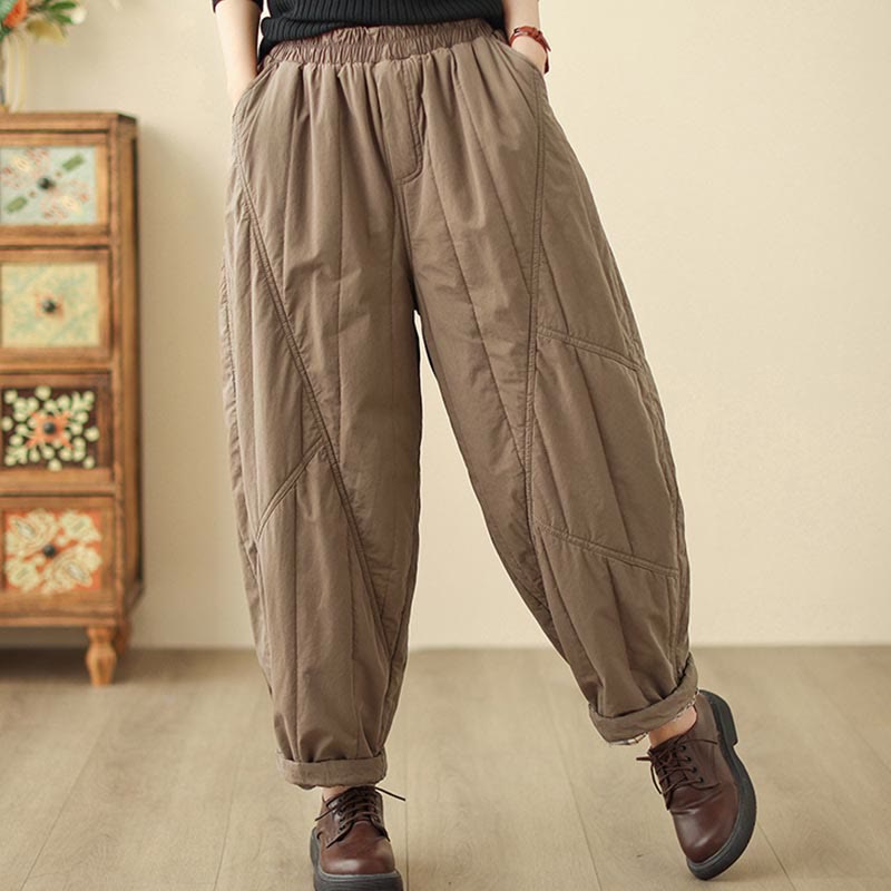 Buddha Stones Winter Plain High Waist Women's Harem Thermal Elastic Waist Pants With Pockets - image 13