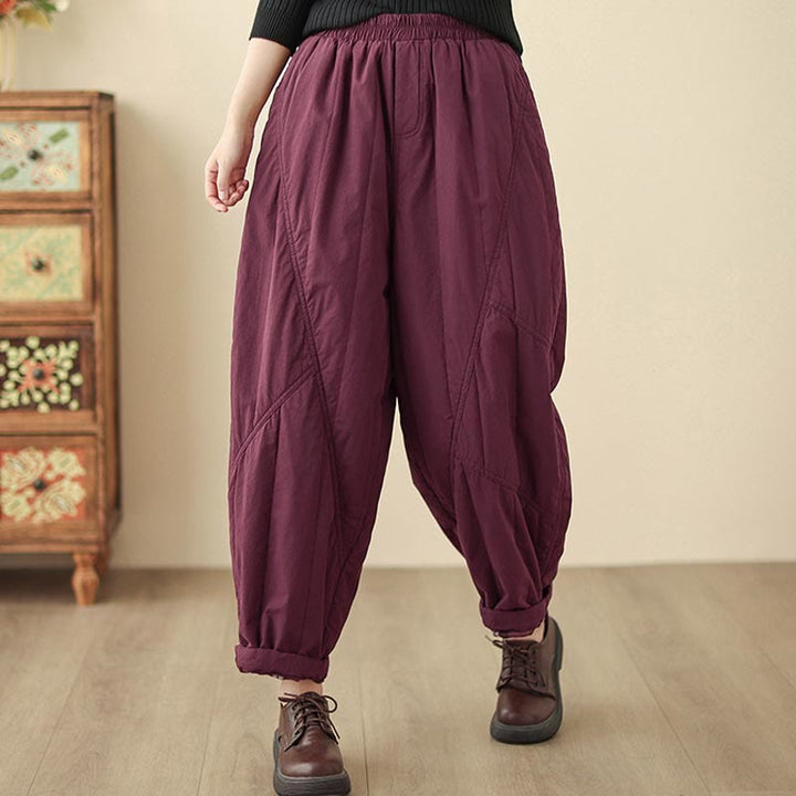 Buddha Stones Winter Plain High Waist Cotton Women's Harem Thermal Elastic Waist Pants With Pockets - image 25