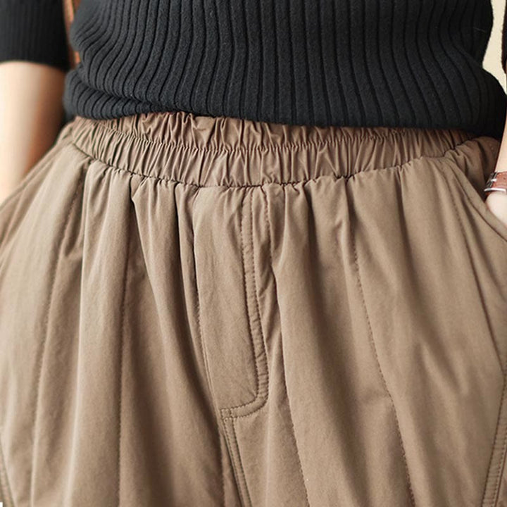 Buddha Stones Winter Plain High Waist Cotton Women's Harem Thermal Elastic Waist Pants With Pockets - image 15