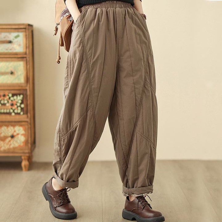 Buddha Stones Winter Plain High Waist Cotton Women's Harem Thermal Elastic Waist Pants With Pockets - image 12