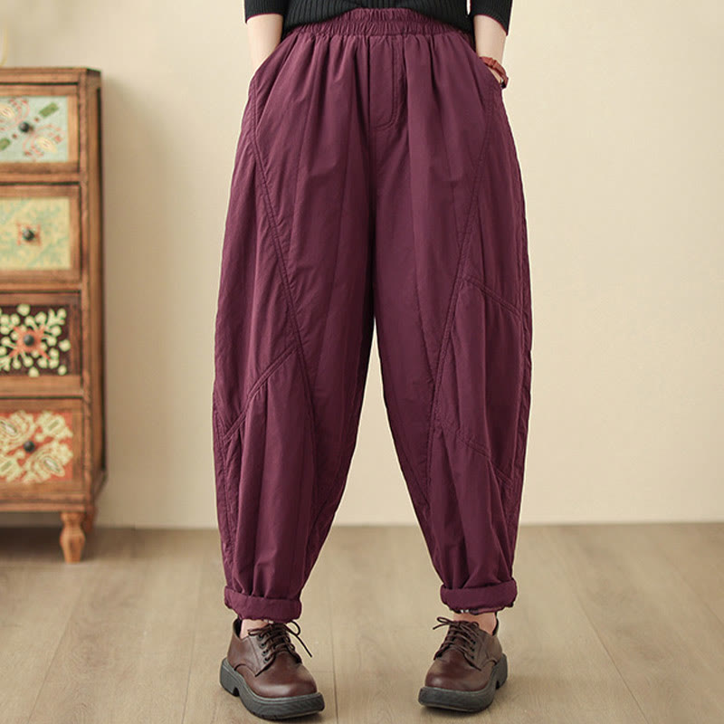 Buddha Stones Winter Plain High Waist Women's Harem Thermal Elastic Waist Pants With Pockets - image 23