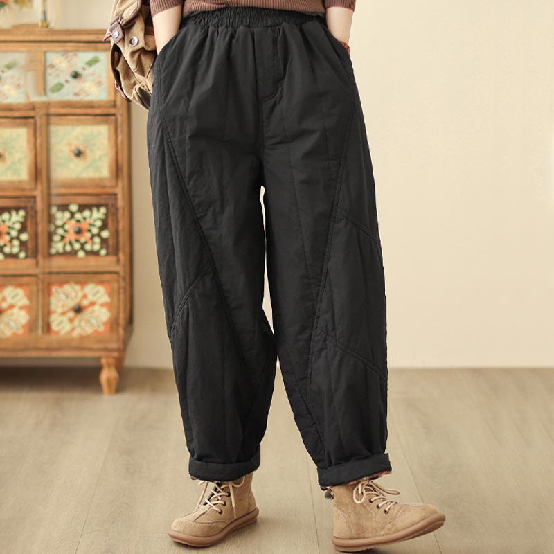 Buddha Stones Winter Plain High Waist Women's Harem Thermal Elastic Waist Pants With Pockets - image 7