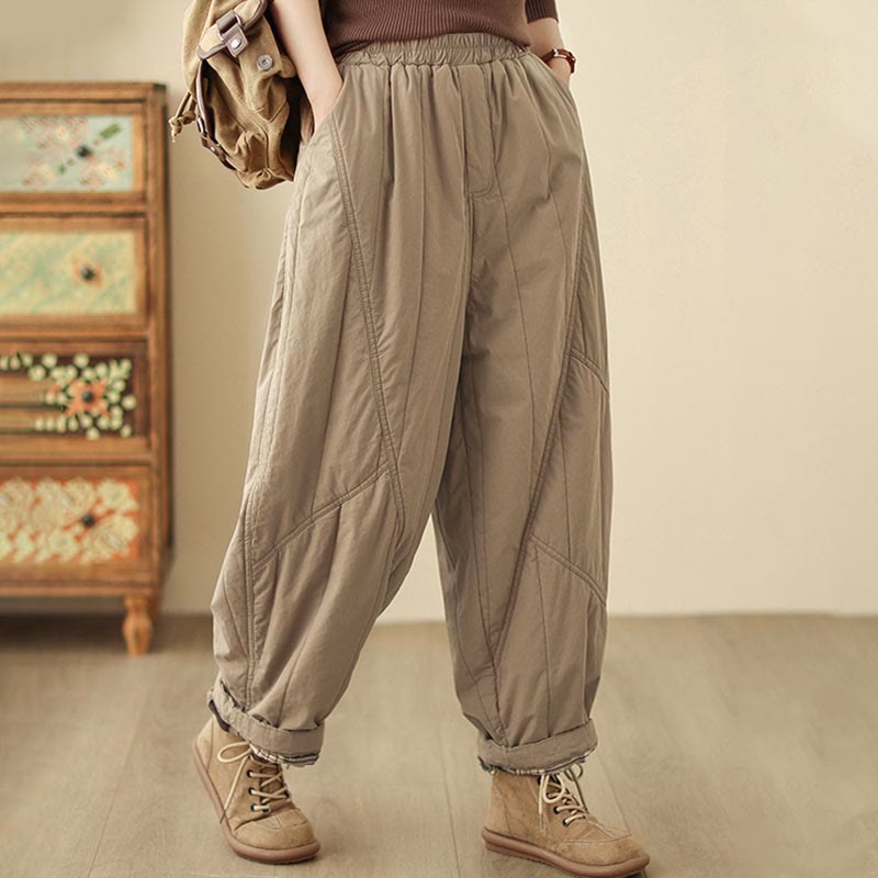 Buddha Stones Winter Plain High Waist Women's Harem Thermal Elastic Waist Pants With Pockets - image 3