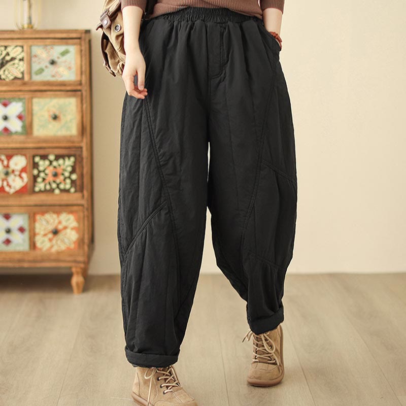 Buddha Stones Winter Plain High Waist Women's Harem Thermal Elastic Waist Pants With Pockets - image 6