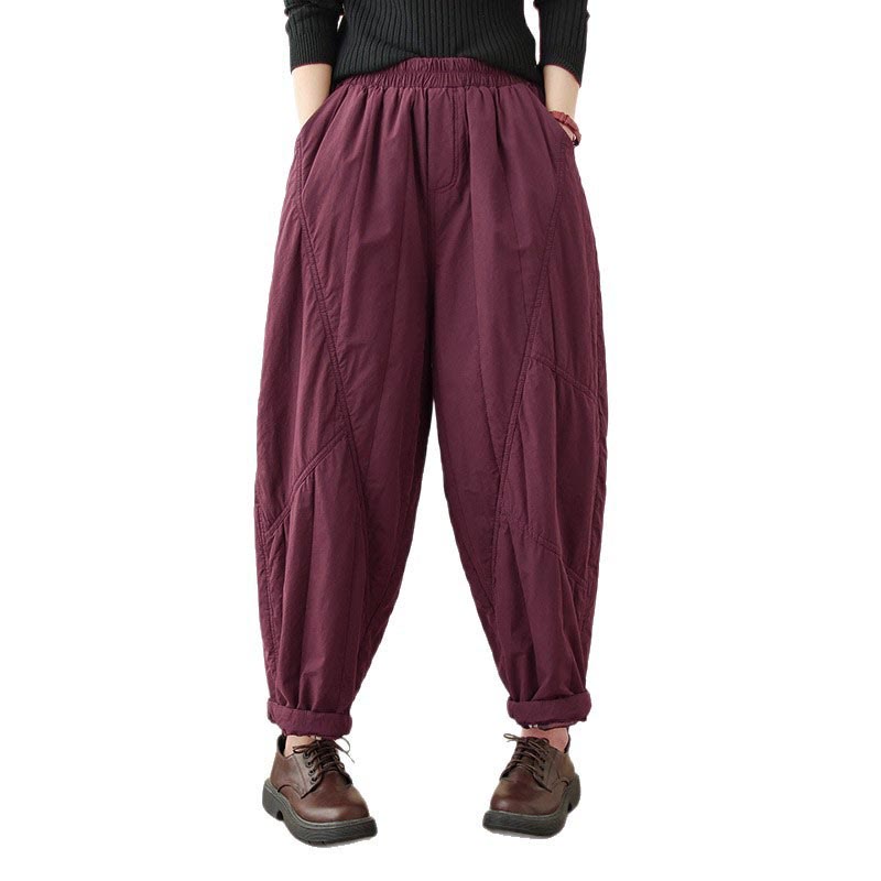 Buddha Stones Winter Plain High Waist Women's Harem Thermal Elastic Waist Pants With Pockets - image 26