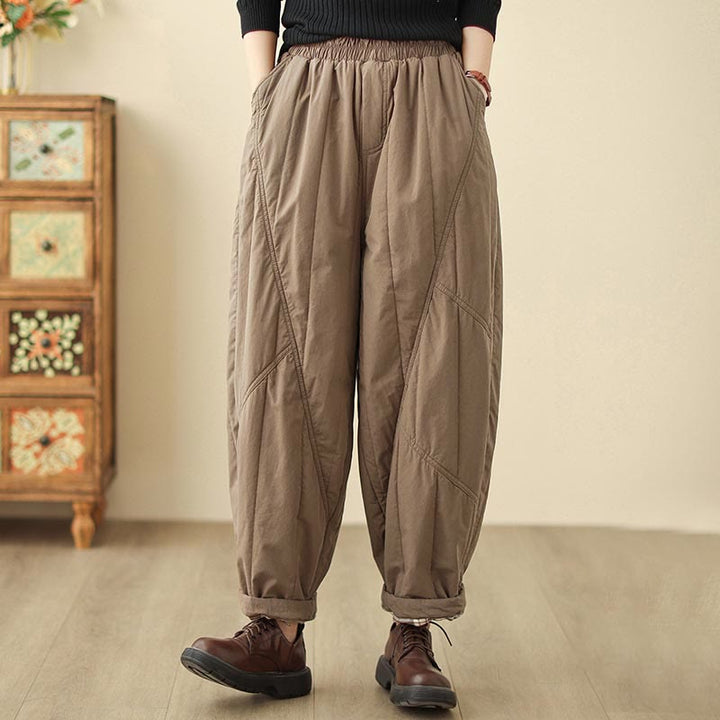 Buddha Stones Winter Plain High Waist Cotton Women's Harem Thermal Elastic Waist Pants With Pockets - image 14