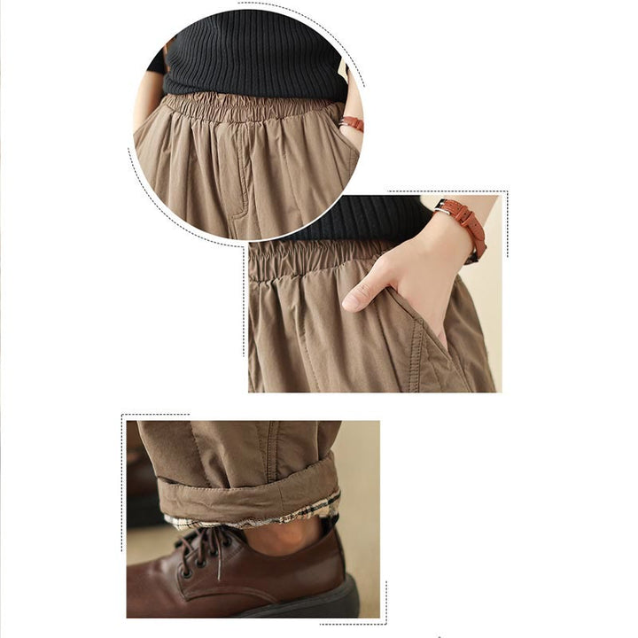 Buddha Stones Winter Plain High Waist Women's Harem Thermal Elastic Waist Pants With Pockets - image 20
