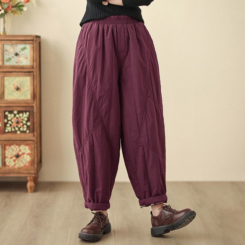 Buddha Stones Winter Plain High Waist Women's Harem Thermal Elastic Waist Pants With Pockets - DarkMagenta - US8-10，UK/AU12-14，EU40-42 (2XL) - image 21