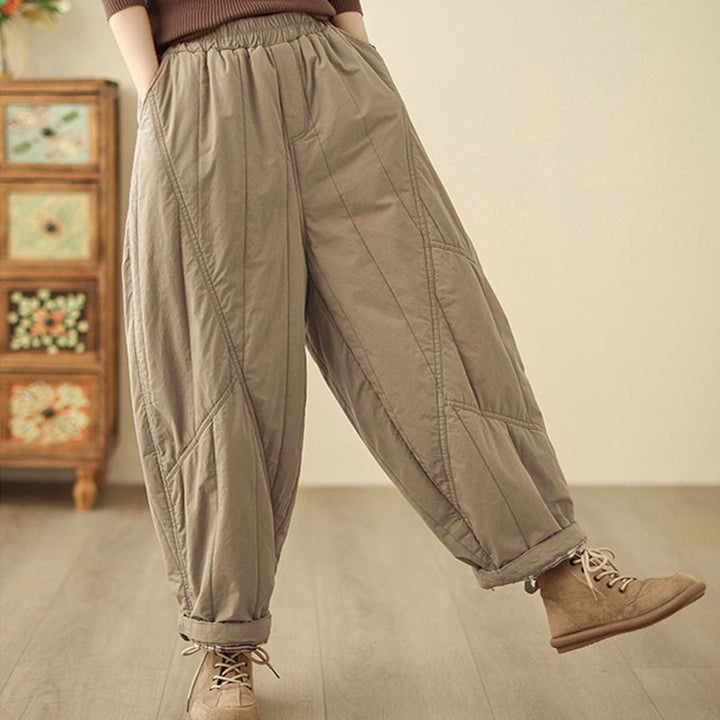 Buddha Stones Winter Plain High Waist Women's Harem Thermal Elastic Waist Pants With Pockets - image 4