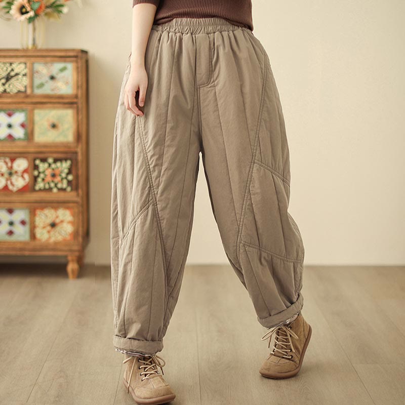 Buddha Stones Winter Plain High Waist Women's Harem Thermal Elastic Waist Pants With Pockets - image 2
