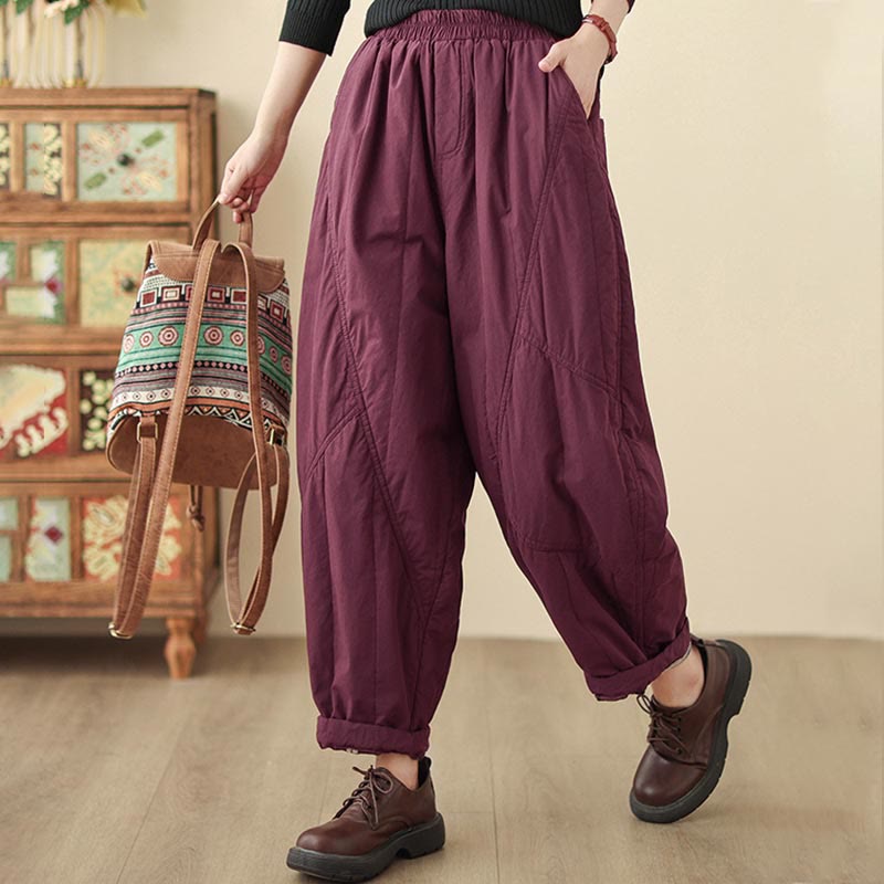 Buddha Stones Winter Plain High Waist Women's Harem Thermal Elastic Waist Pants With Pockets - image 22