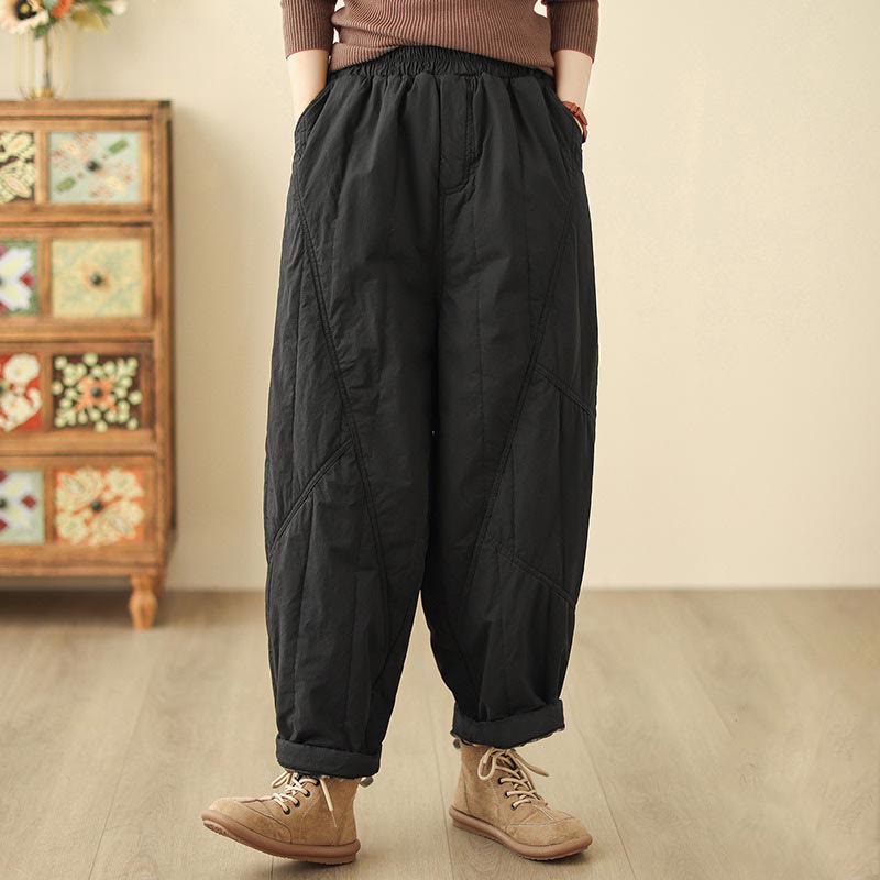 Buddha Stones Winter Plain High Waist Women's Harem Thermal Elastic Waist Pants With Pockets - Black - US8-10，UK/AU12-14，EU40-42 (2XL) - image 5