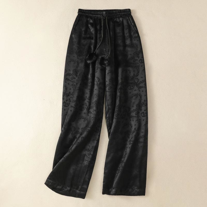 Buddha Stones Jacquard High Waist Design Women's Wide Leg Thermal Thickened Pants With Pockets - Black - US8-10，UK/AU12-14，EU40-42 (2XL) - image 10
