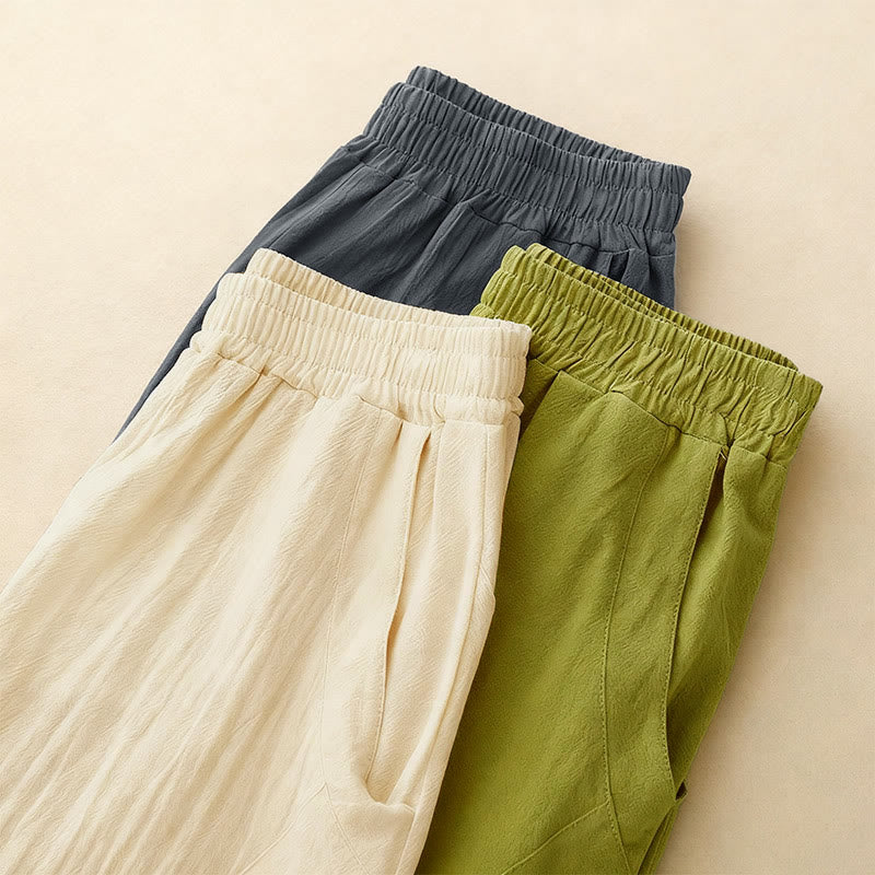 Buddha Stones Fall Solid Color Patchwork Simple Design Women's Wide Leg Pants With Pockets - image 15