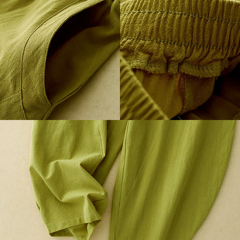 Buddha Stones Fall Solid Color Patchwork Simple Design Women's Wide Leg Pants With Pockets - image 9