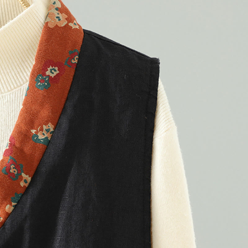 Buddha Stones Flower Pattern V-Neck Frog-Button Women's Sleeveless Vest Waistcoat - image 17