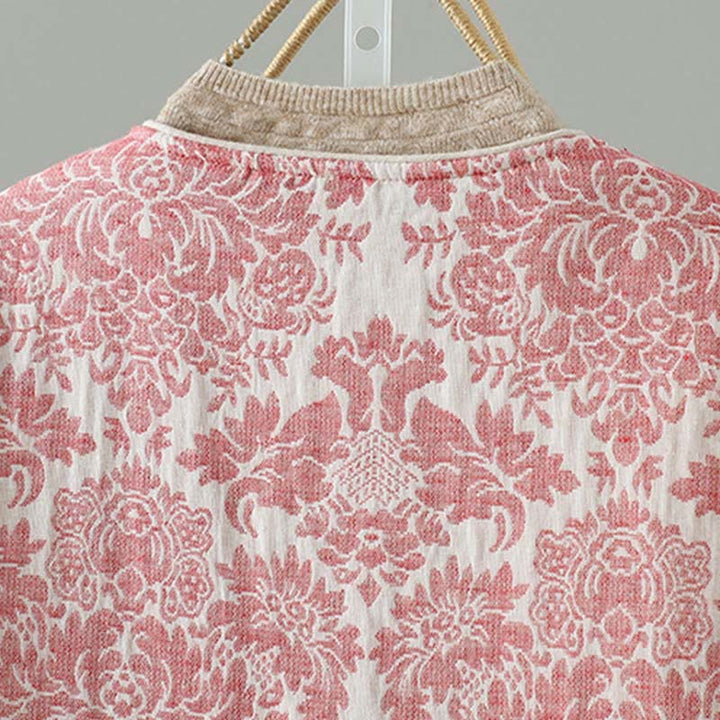 Buddha Stones Women's Peony Flowers Frog-Button Design Long Sleeve Thermal Jacket With Pockets - image 5