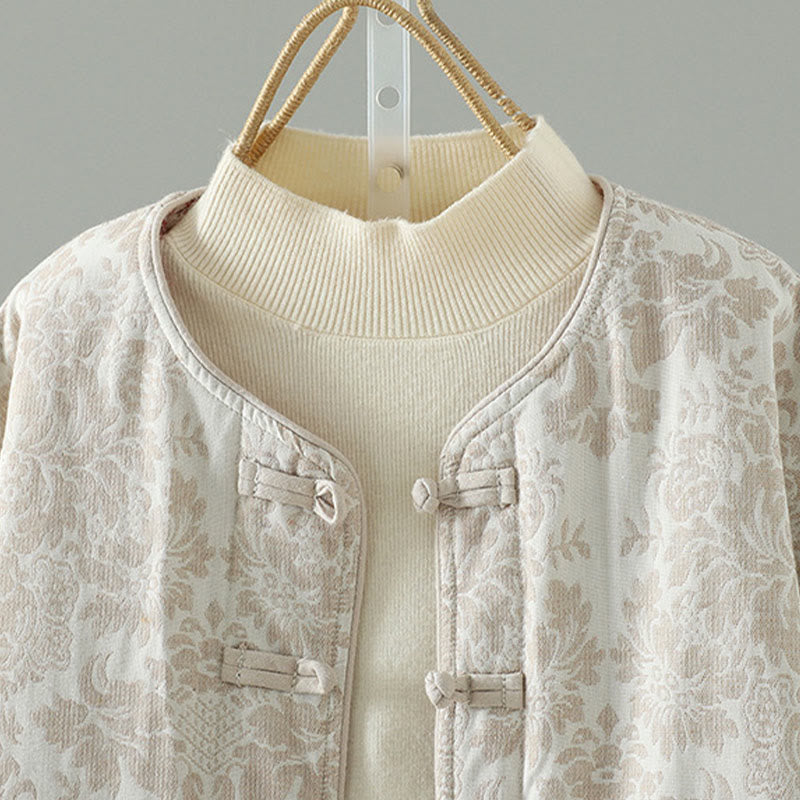 Buddha Stones Women's Peony Flowers Frog-Button Design Long Sleeve Thermal Jacket With Pockets - image 13