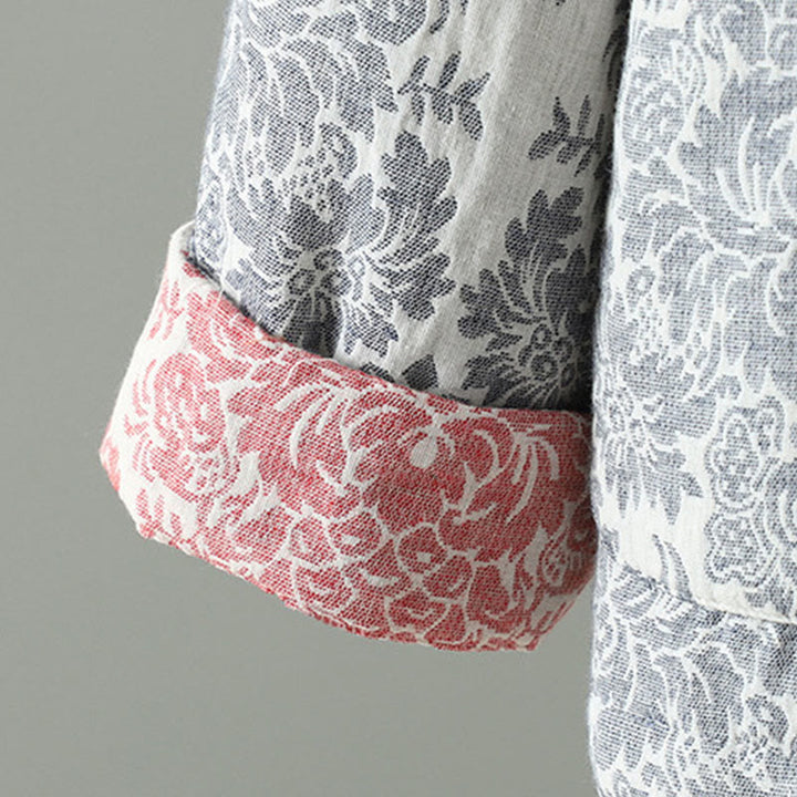 Buddha Stones Women's Peony Flowers Frog-Button Design Long Sleeve Thermal Jacket With Pockets - image 25