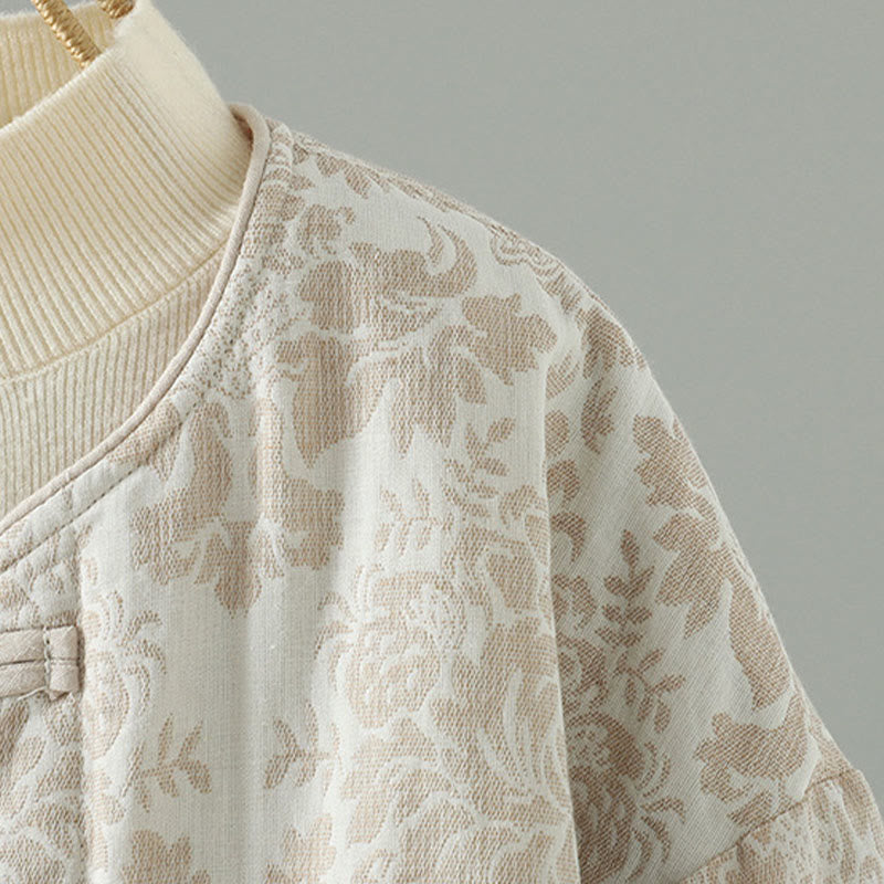 Buddha Stones Women's Peony Flowers Frog-Button Design Long Sleeve Thermal Jacket With Pockets - image 15