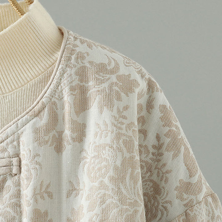 Buddha Stones Women's Peony Flowers Frog-Button Design Long Sleeve Thermal Jacket With Pockets - image 15