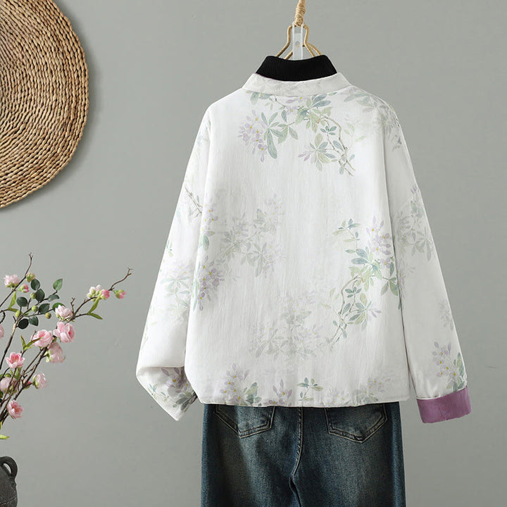 Buddha Stones Women's Purple Flower Leaves Frog-Button Design Long Sleeve Thermal Jacket - image 1