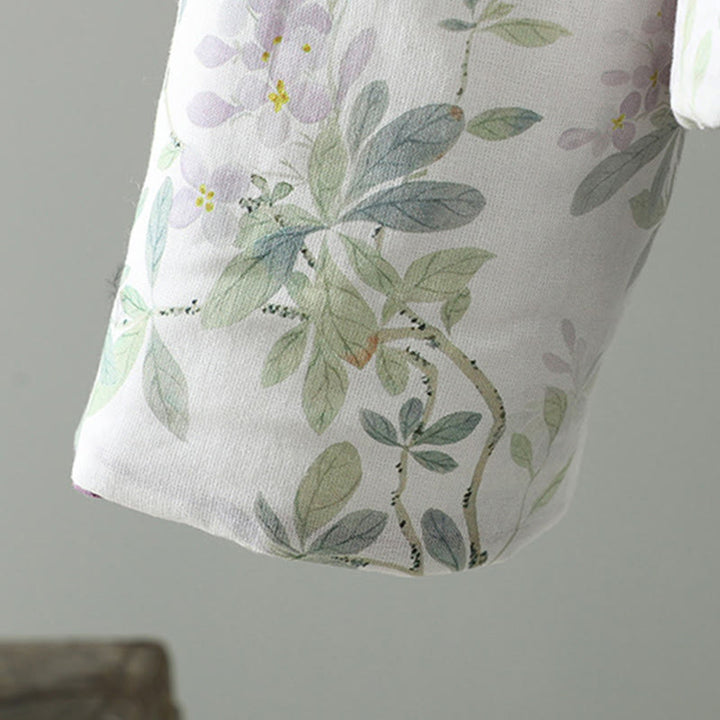 Buddha Stones Women's Purple Flower Leaves Frog-Button Design Long Sleeve Thermal Jacket - image 7