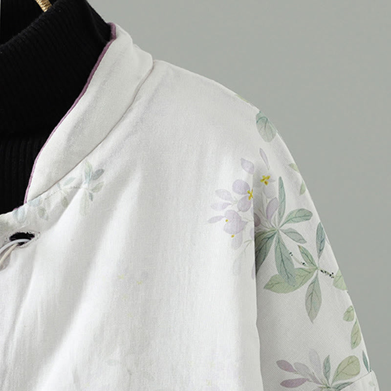 Buddha Stones Women's Purple Flower Leaves Frog-Button Design Long Sleeve Thermal Jacket - image 4