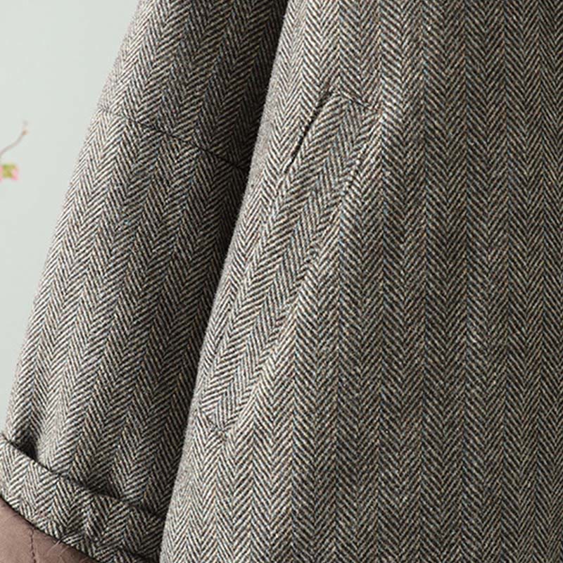 Buddha Stones Women's Brown Buttons Design Long Sleeve Thermal Jacket With Pockets - image 5