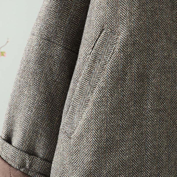 Buddha Stones Women's Brown Buttons Design Long Sleeve Thermal Jacket With Pockets - image 5