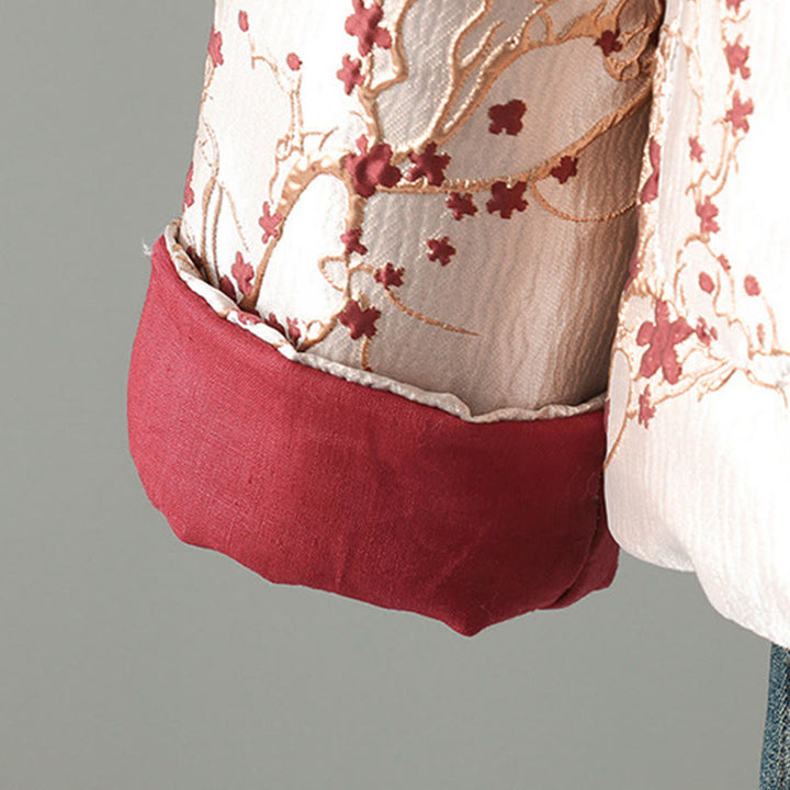 Buddha Stones Red Flowers Vine Buttons Design Long Sleeve Thermal Women's Jacket With Pockets - image 8